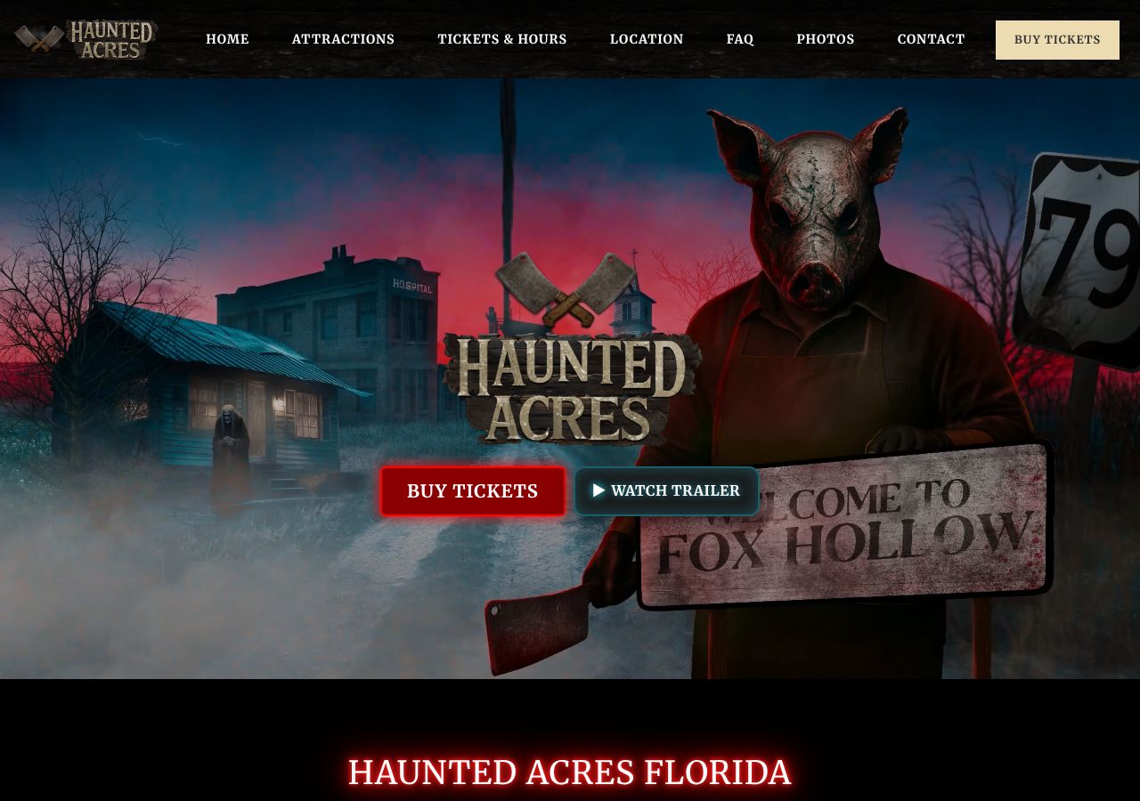 Homepage snapshot of Haunted Acres