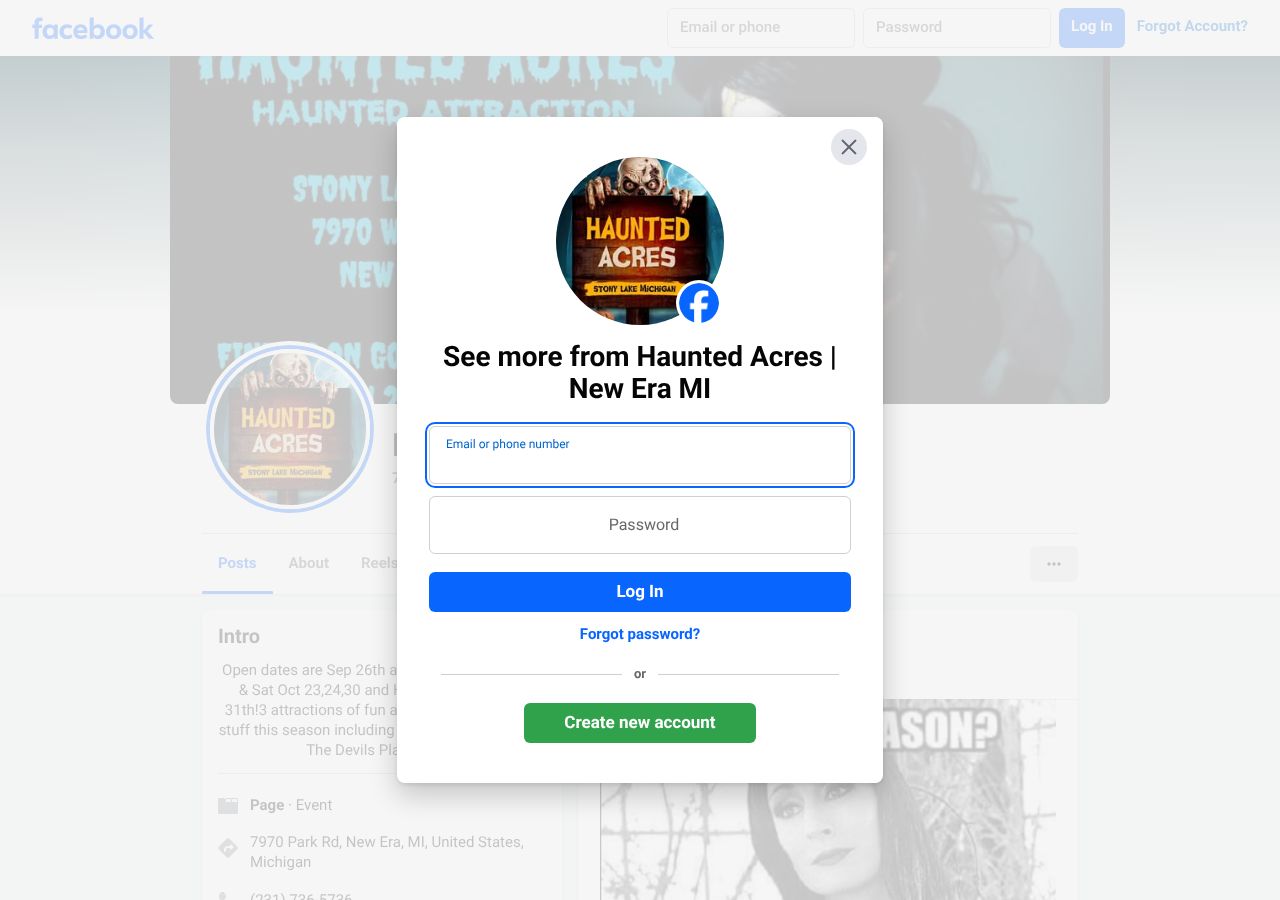 Homepage snapshot of Haunted Acres