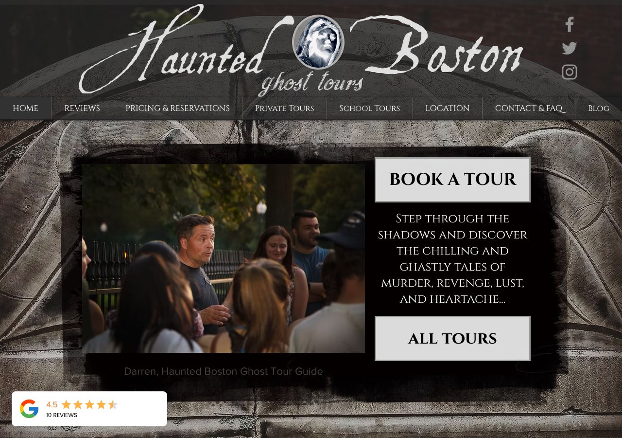 Homepage snapshot of Haunted Boston Ghost Tours