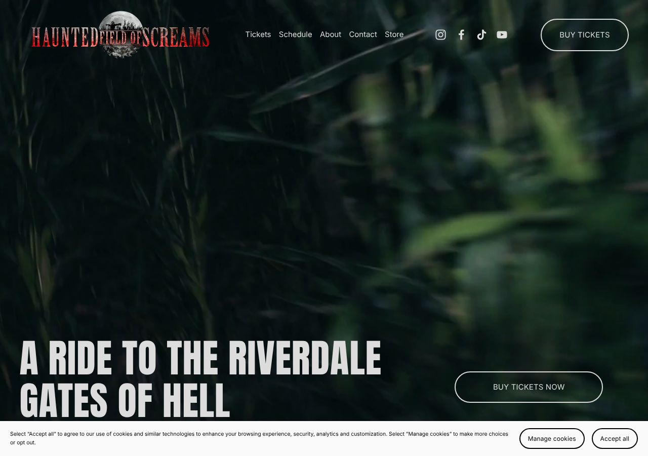 Homepage snapshot of Haunted Field of Screams