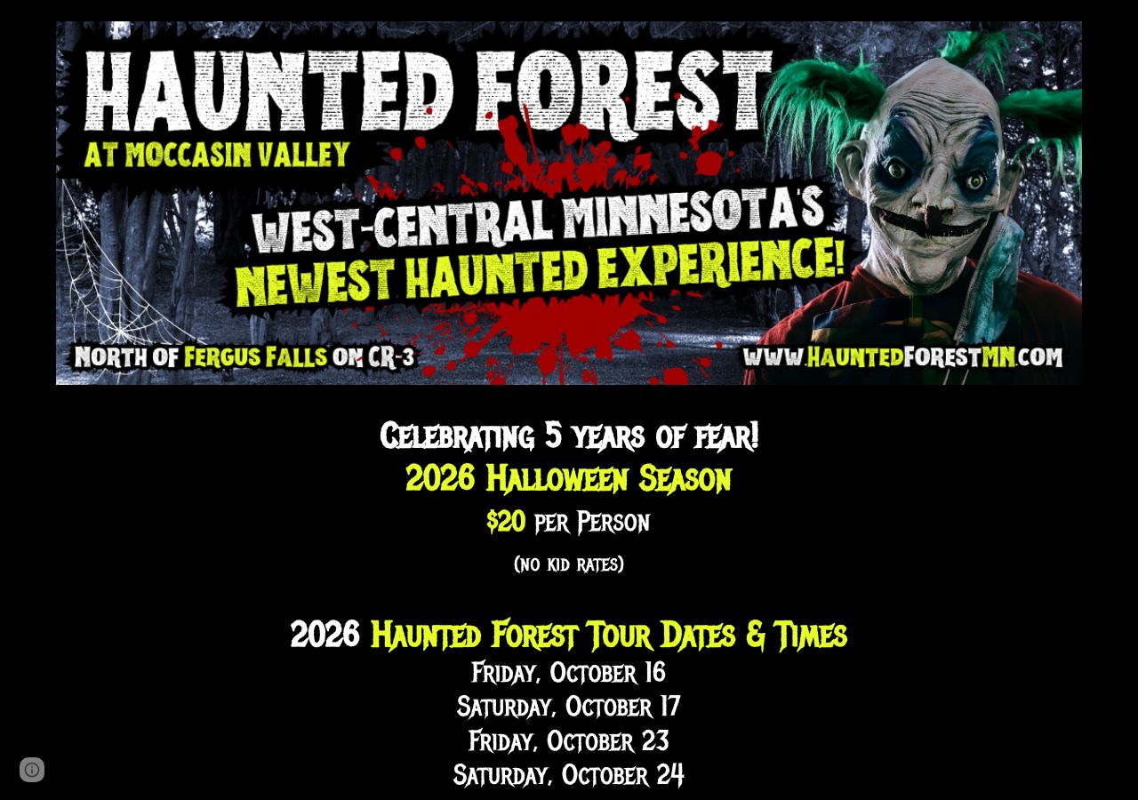 Homepage snapshot of Haunted Forest at Moccasin Valley