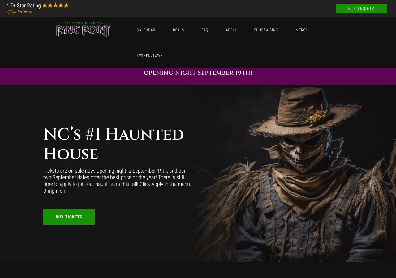 Homepage snapshot of Haunted Forest at Panic Point