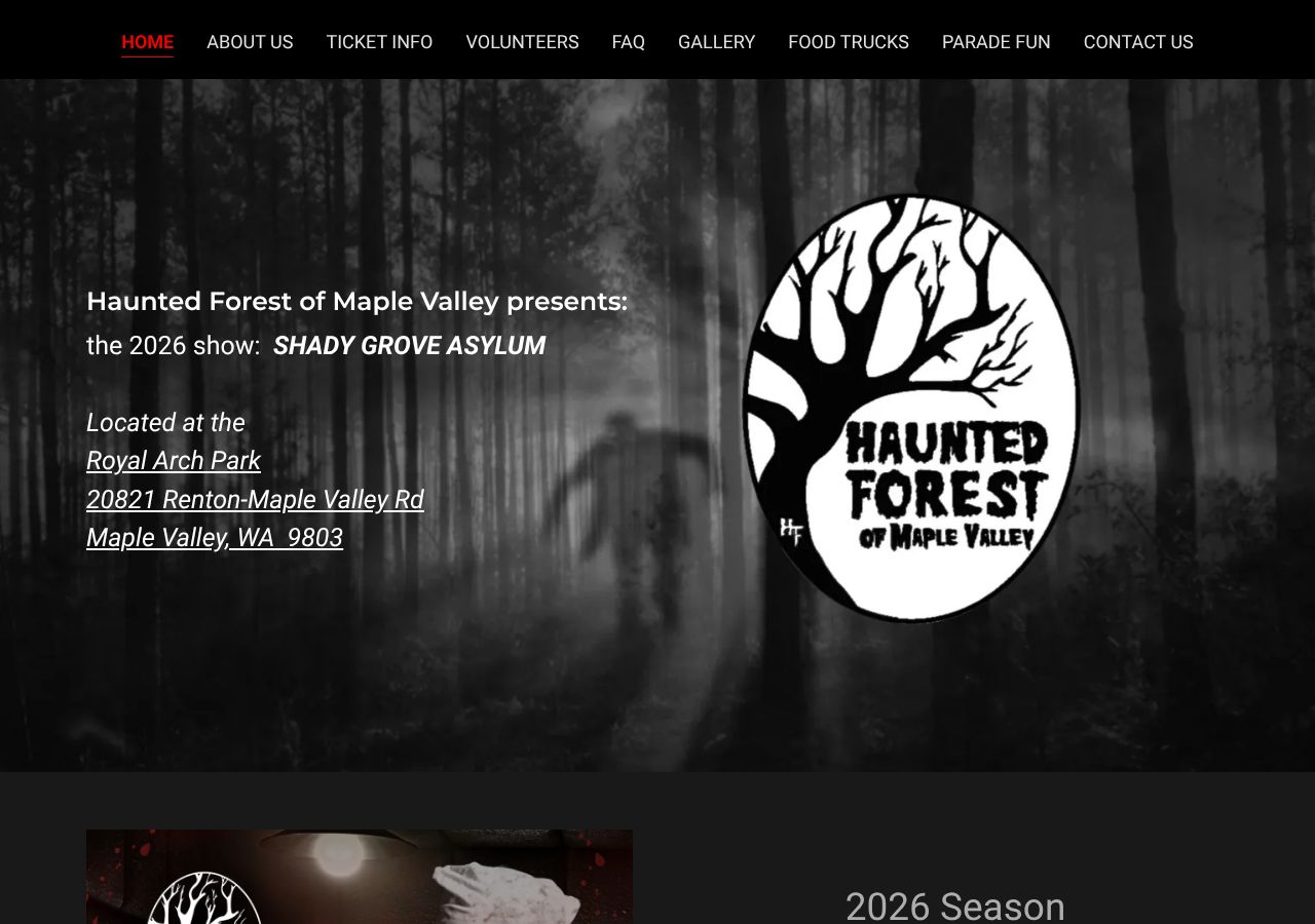 Homepage snapshot of Haunted Forest of Maple Valley
