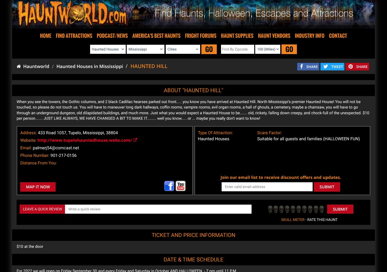 Homepage snapshot of Haunted Hill