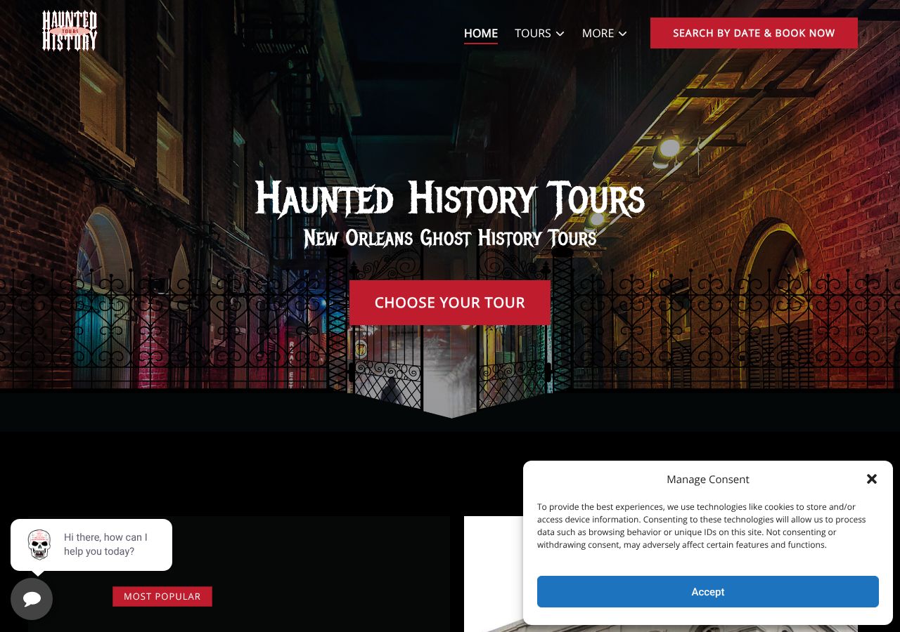 Homepage snapshot of Haunted History Tours