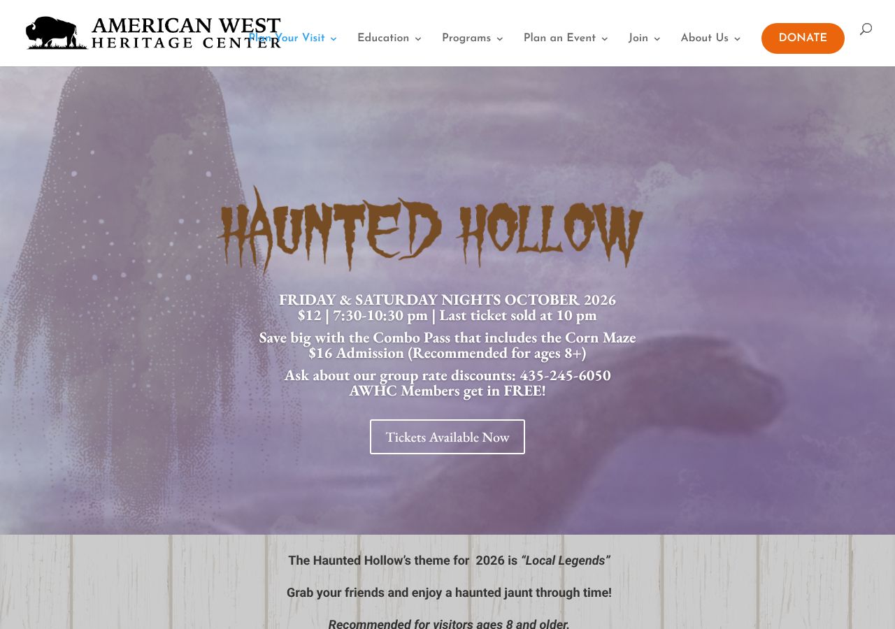 Homepage snapshot of Haunted Hollow At the American West Heritage Center