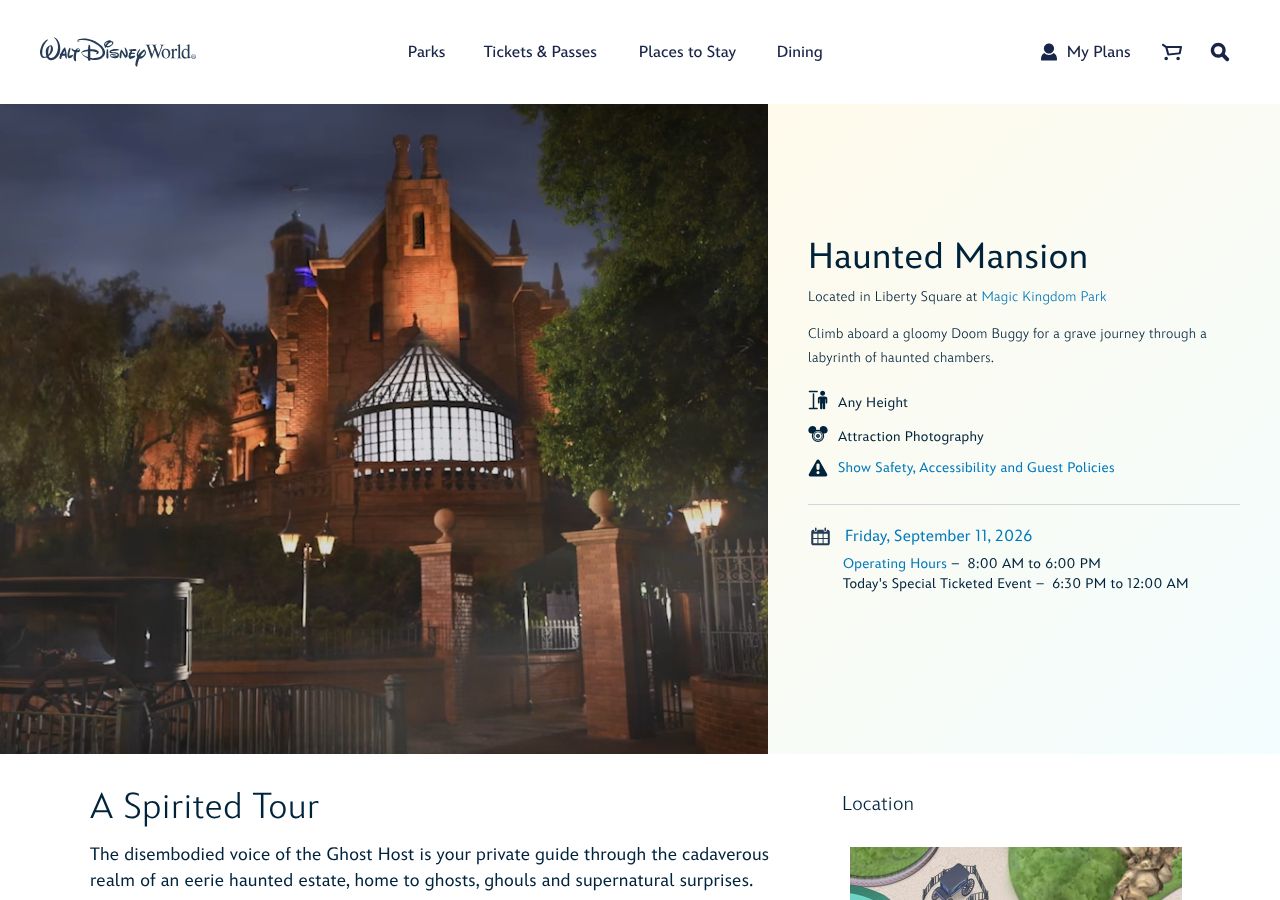 Homepage snapshot of Haunted Mansion