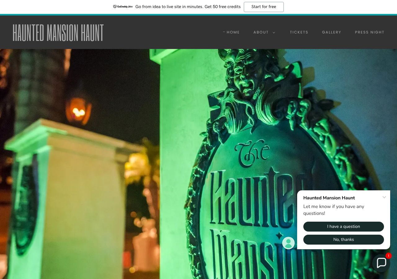 Homepage snapshot of Haunted Mansion Haunt