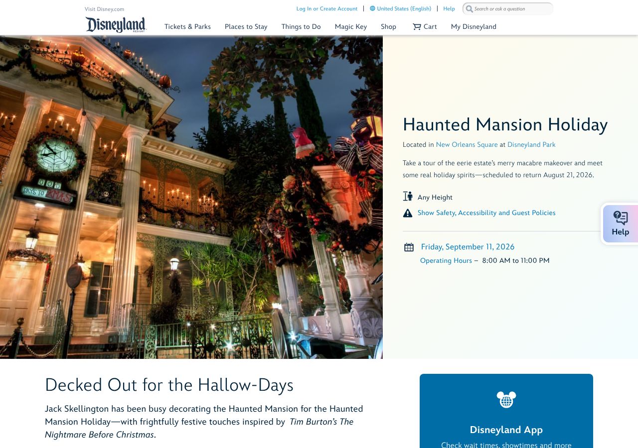 Homepage snapshot of Haunted Mansion Holiday