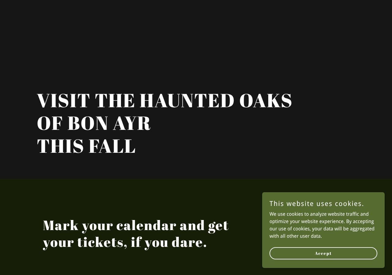Homepage snapshot of Haunted Oaks of Bon Ayr