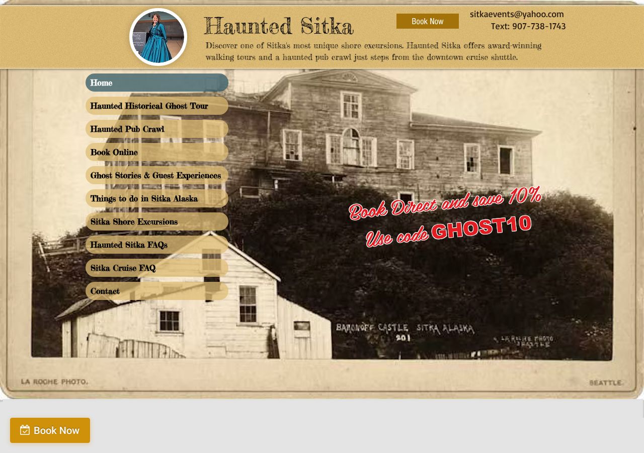 Homepage snapshot of Haunted Sitka