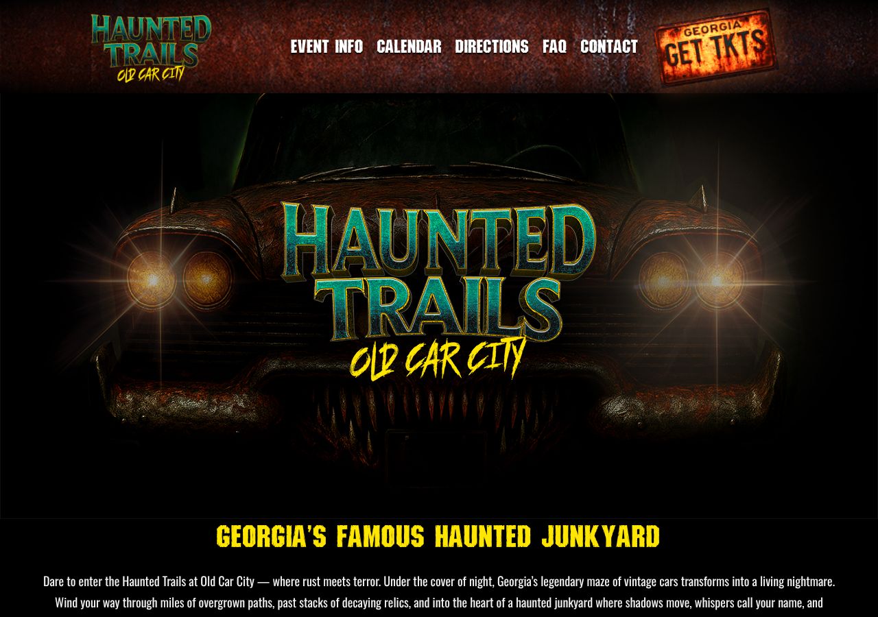 Homepage snapshot of Haunted Trails at Old Car City