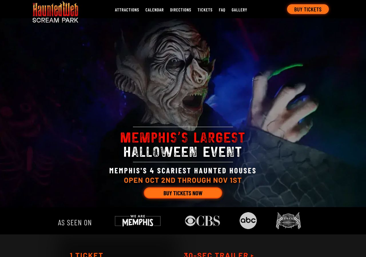 Homepage snapshot of Haunted Web Scream Park