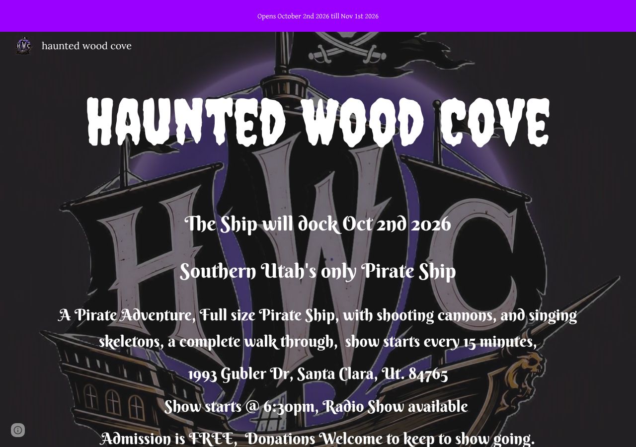 Homepage snapshot of Haunted Wood Cove