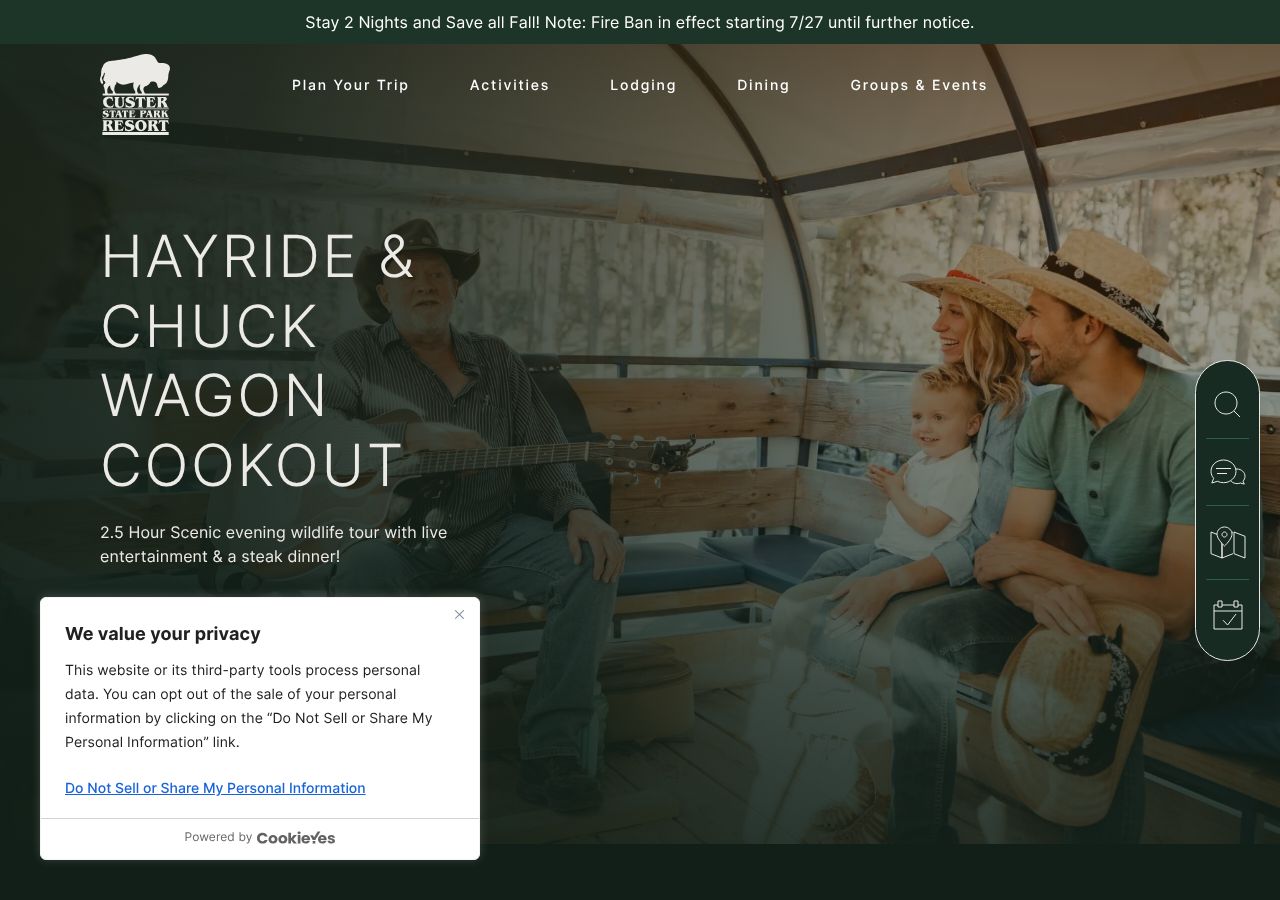 Homepage snapshot of Hayride & Chuckwagon Cookout at Blue Bell Lodge