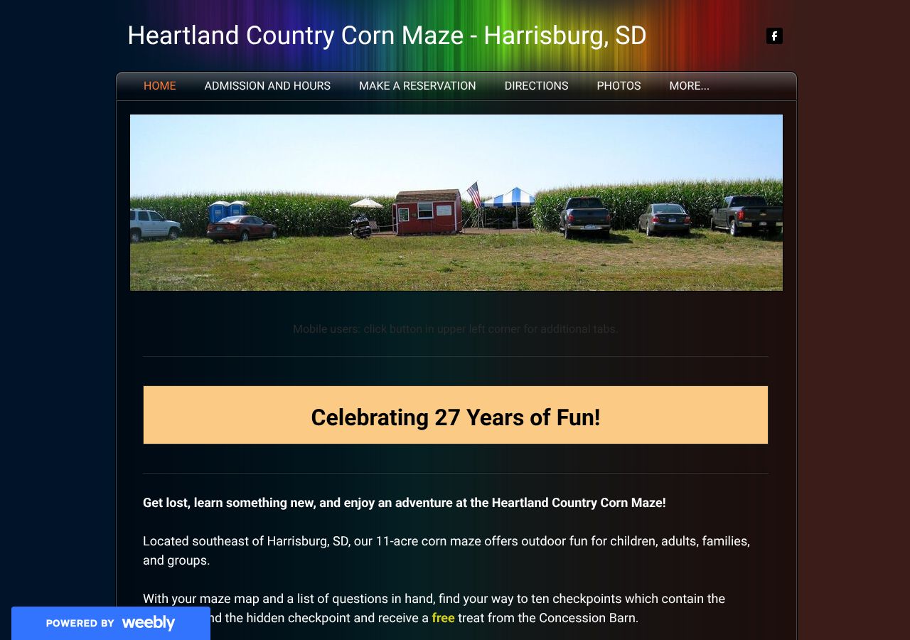 Homepage snapshot of Heartland Country Corn Maze