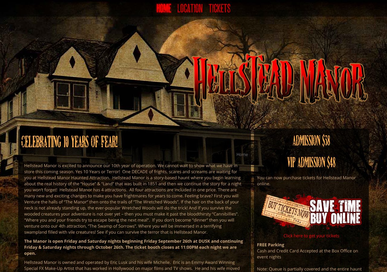 Homepage snapshot of Hellstead Manor