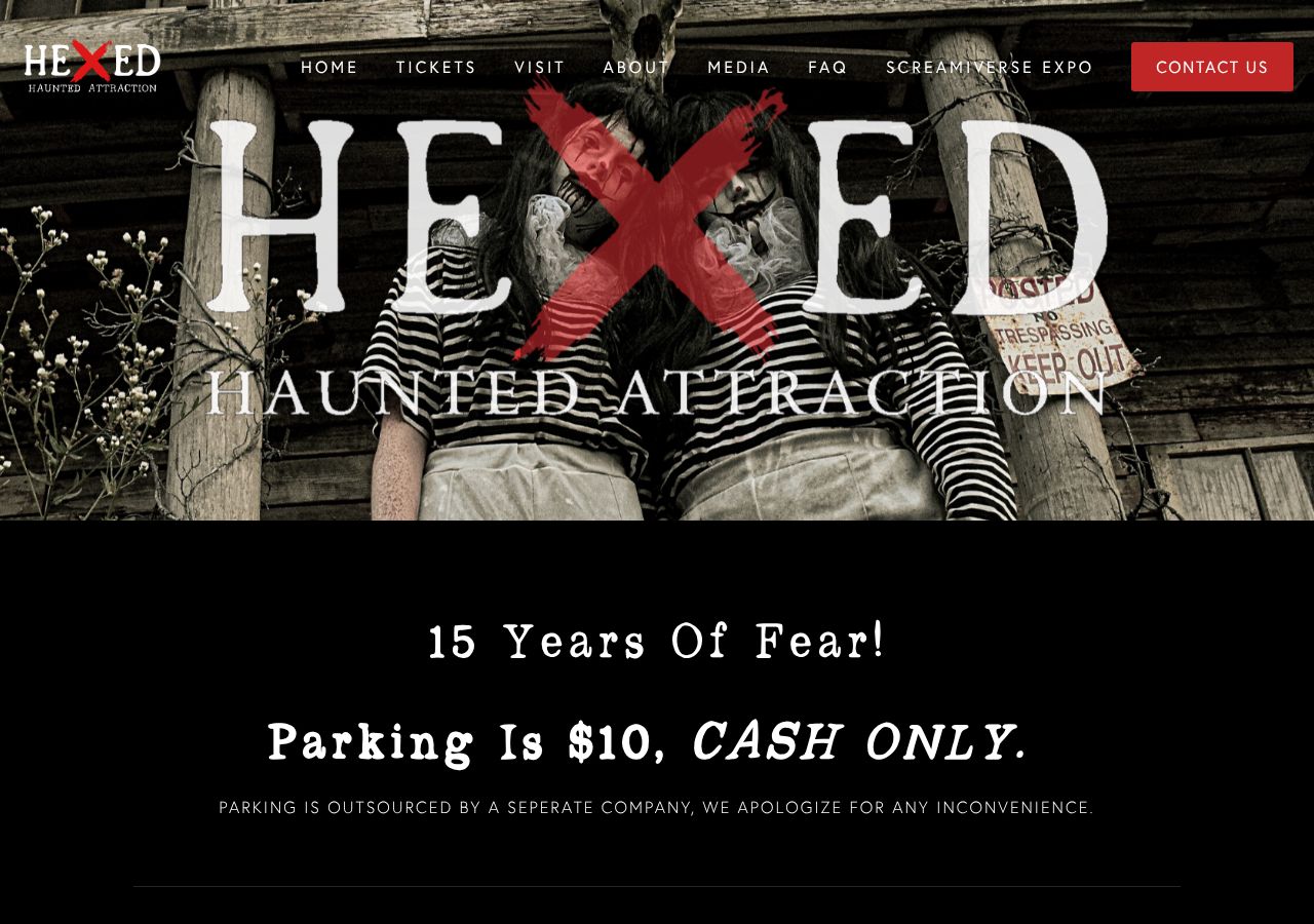 Homepage snapshot of Hexed Haunted Attraction