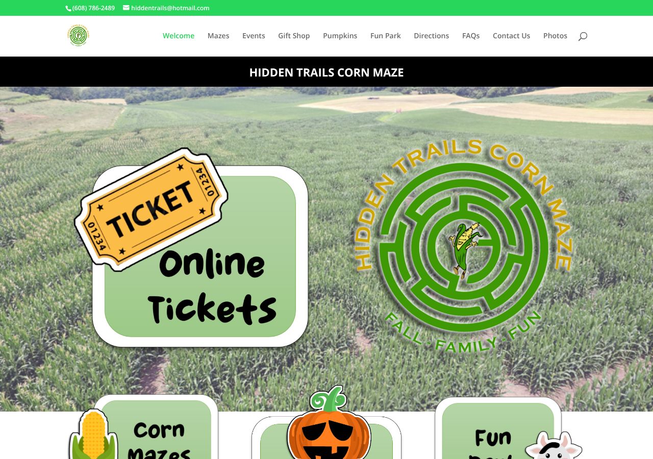 Homepage snapshot of Hidden Trails Corn Maze