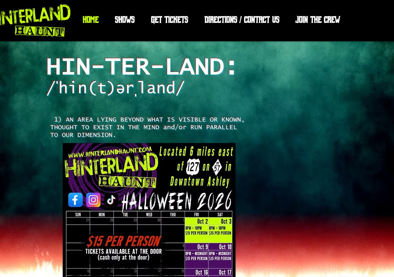 Homepage snapshot of Hinterland Haunted Attraction