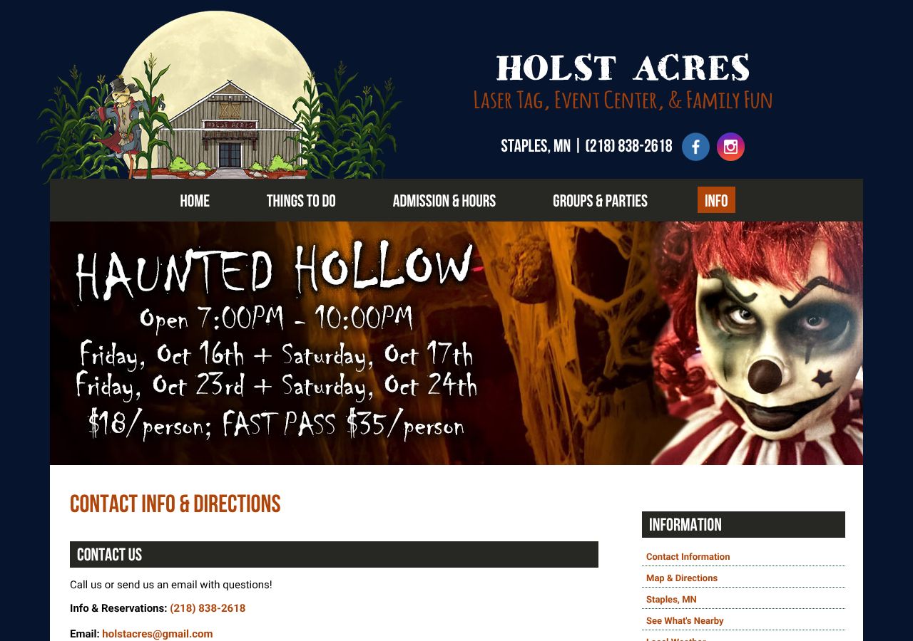 Homepage snapshot of Holst Acres