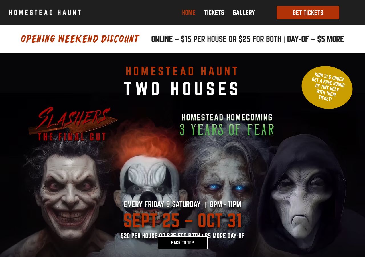 Homepage snapshot of Homestead Haunt