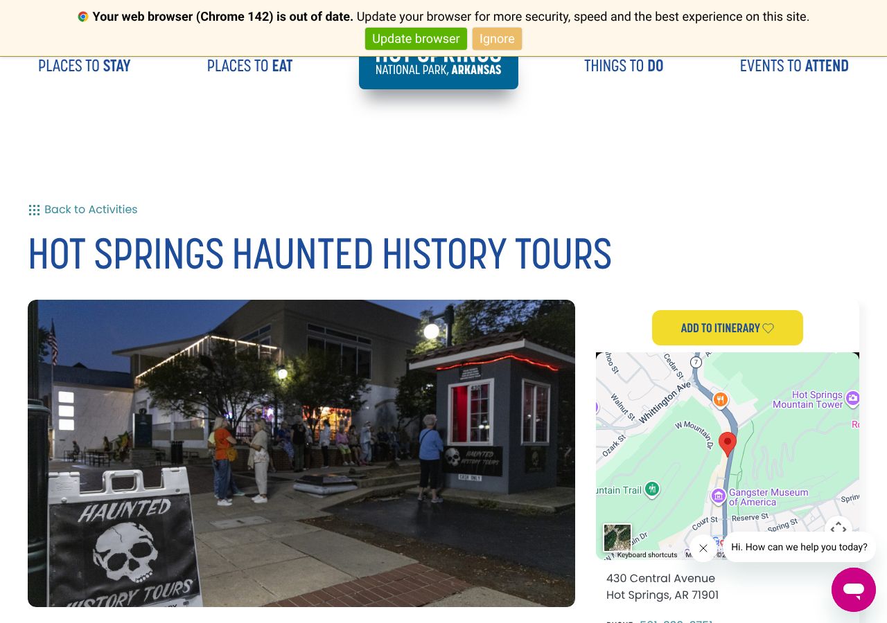 Homepage snapshot of Hot Springs Haunted Tours