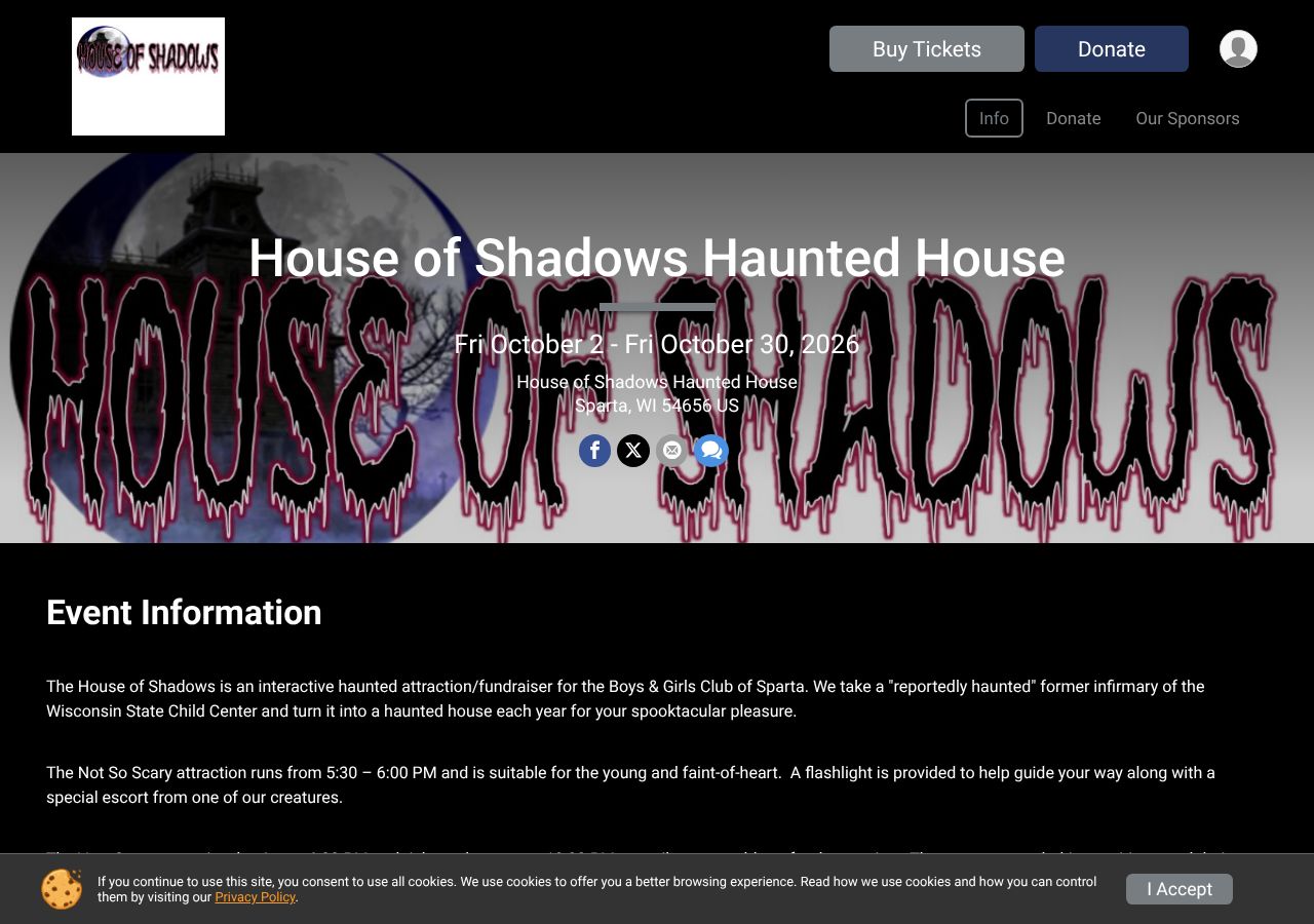 Homepage snapshot of House Of Shadows