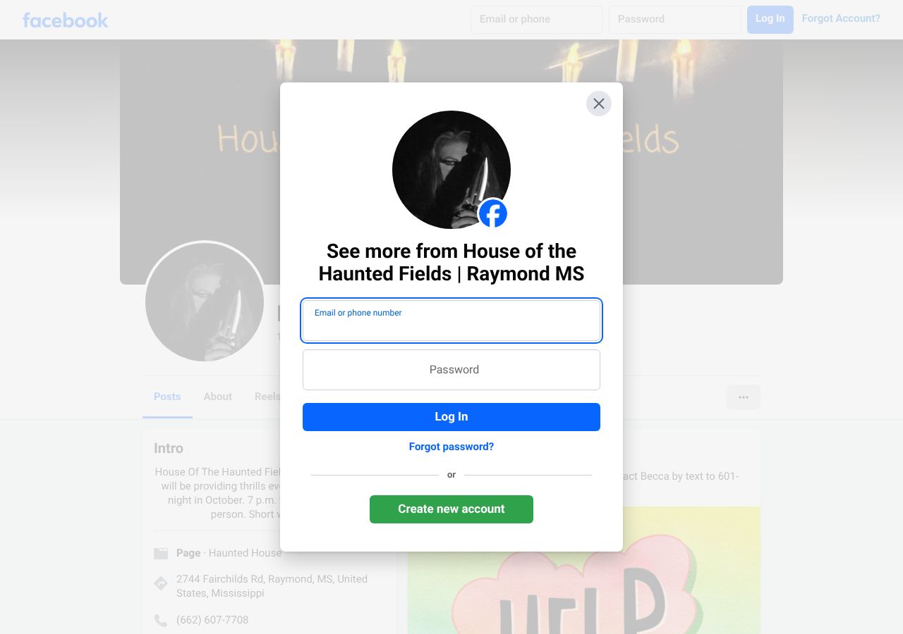 Homepage snapshot of House of the Haunted Fields