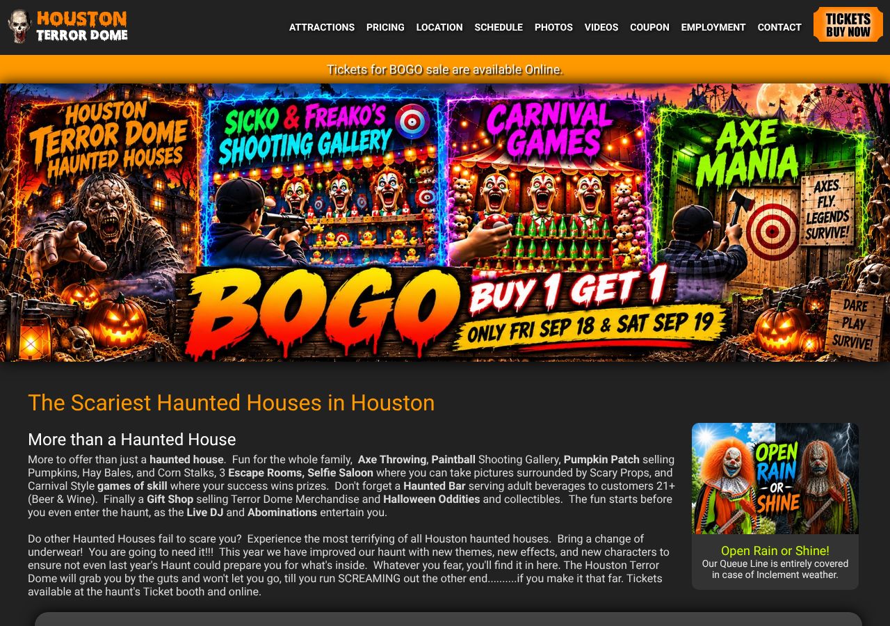 Homepage snapshot of Houston Terror Dome Haunted House