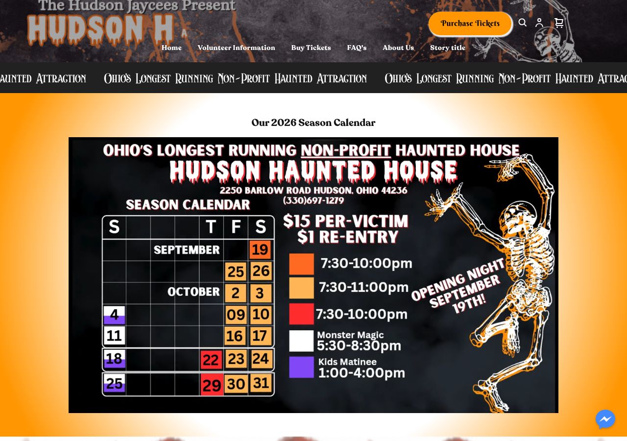 Homepage snapshot of Hudson Haunted House