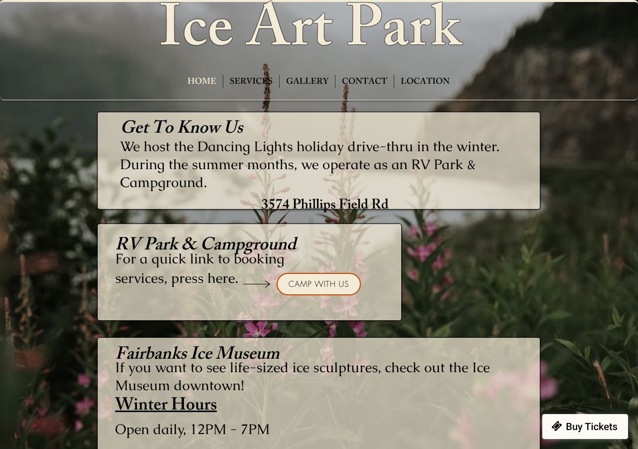 Homepage snapshot of Ice Art Park Winter Events Center