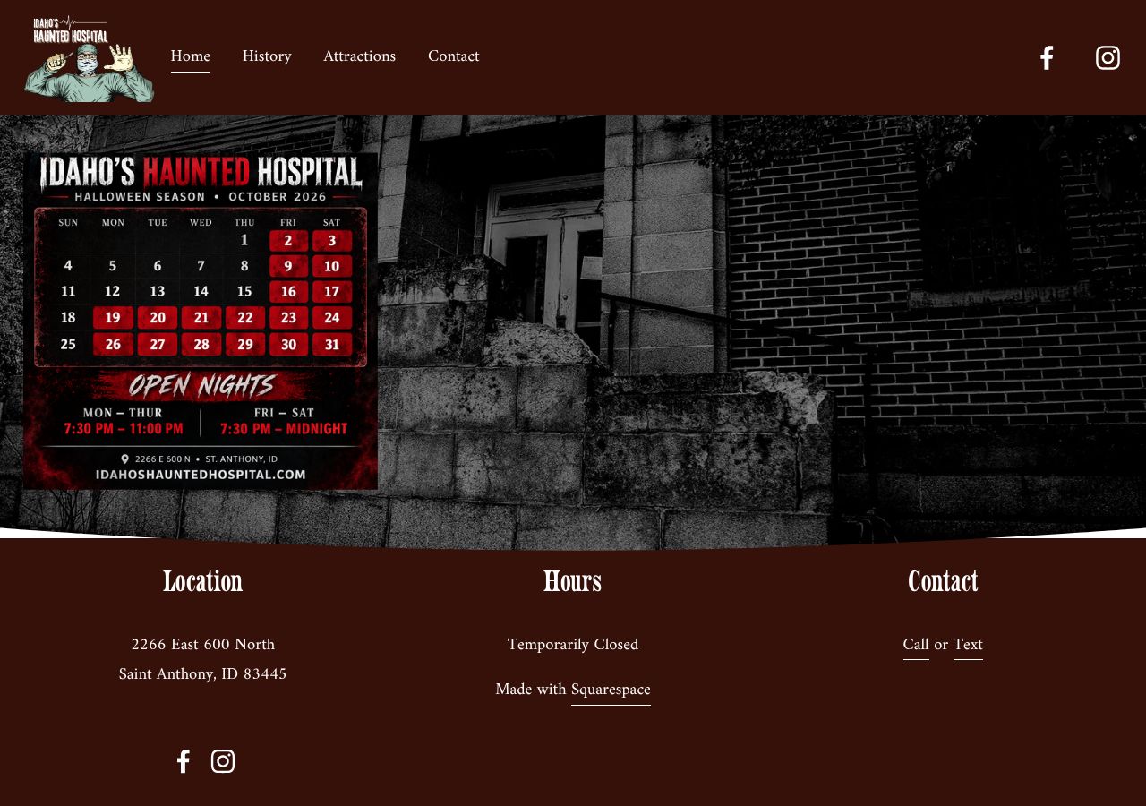 Homepage snapshot of Idaho's Haunted Hospital
