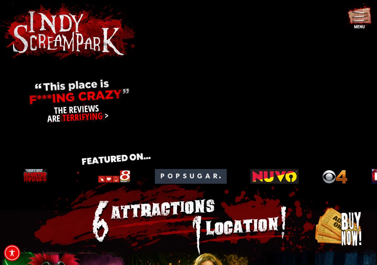 Homepage snapshot of Indy Scream Park