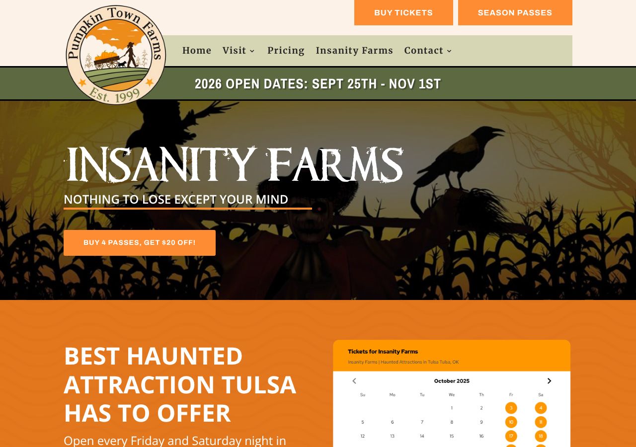Homepage snapshot of Insanity Farms | Haunted Attractions in Tulsa