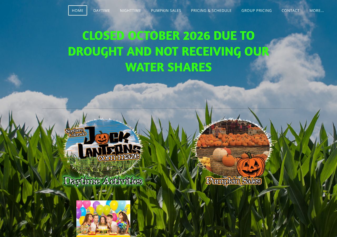 Homepage snapshot of Jack Lantern's Northern Colorado Corn Maze