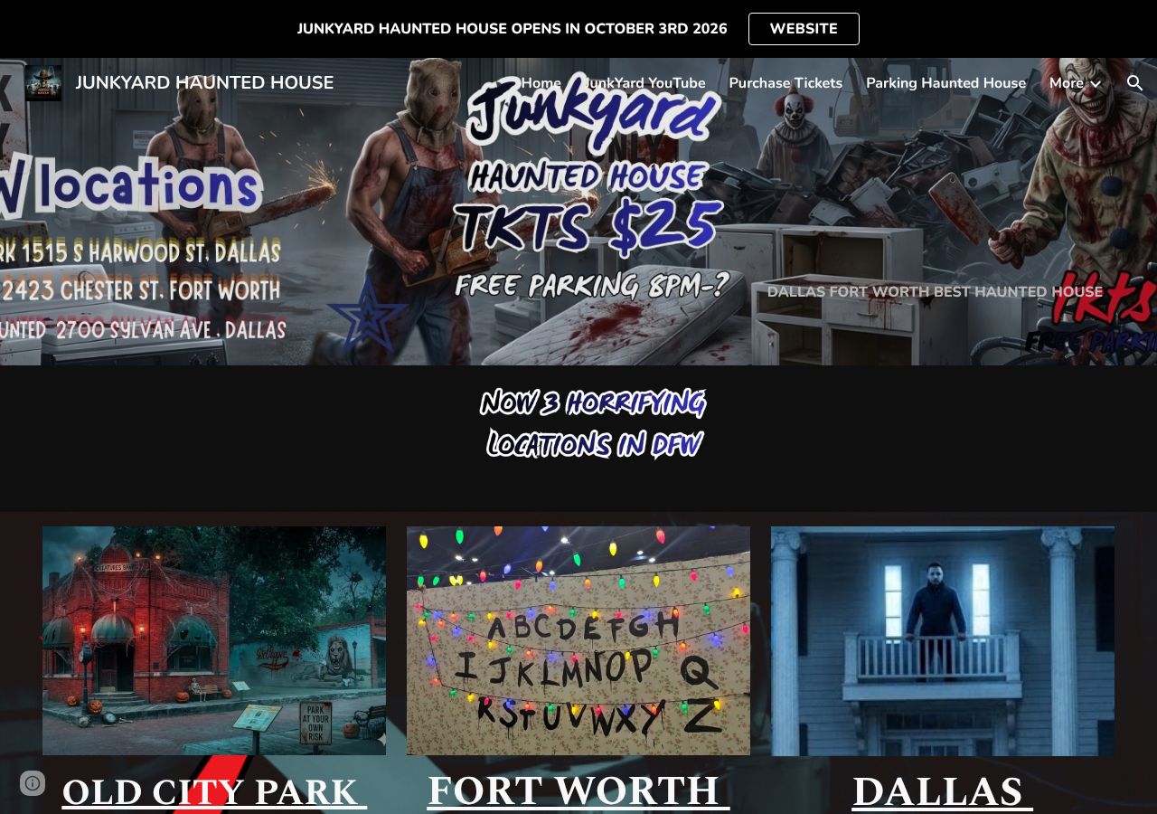 Homepage snapshot of JunkYard Haunted House