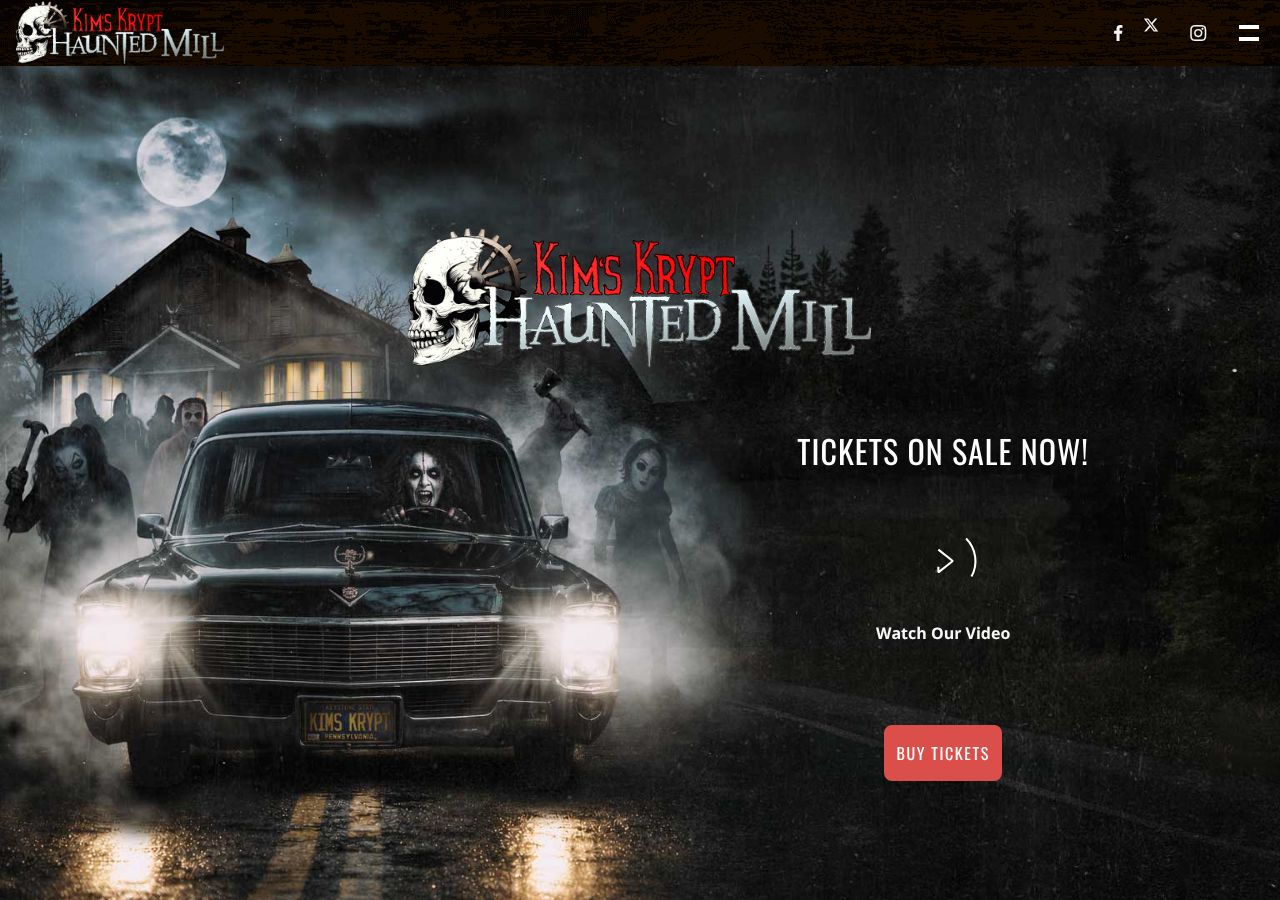 Homepage snapshot of Kim's Krypt Haunted Mill