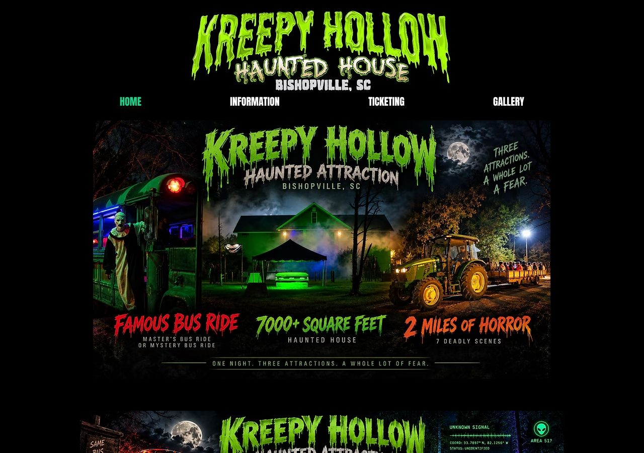 Homepage snapshot of Kreepy Hollow Haunted Attraction