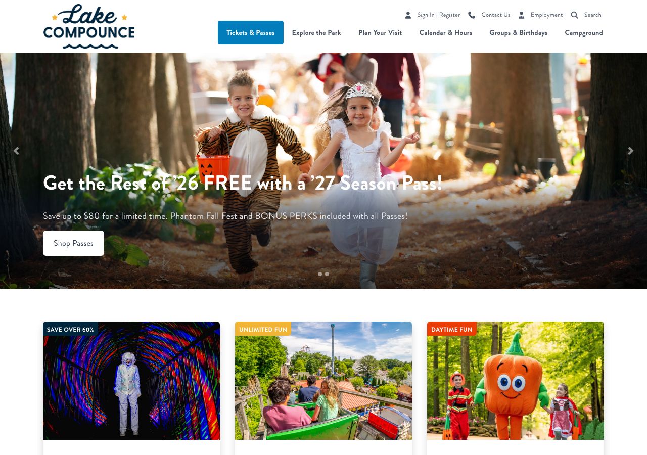 Homepage snapshot of Lake Compounce Amusement & Water Park