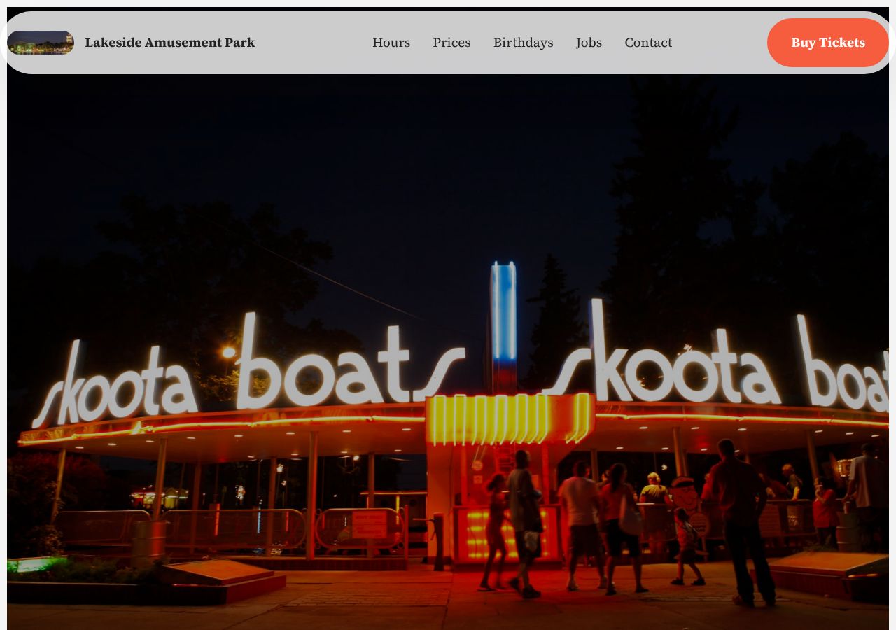 Homepage snapshot of Lakeside Amusement Park