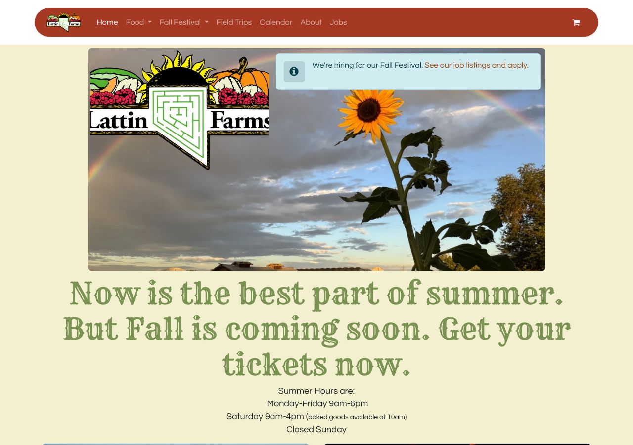 Homepage snapshot of Lattin Farms