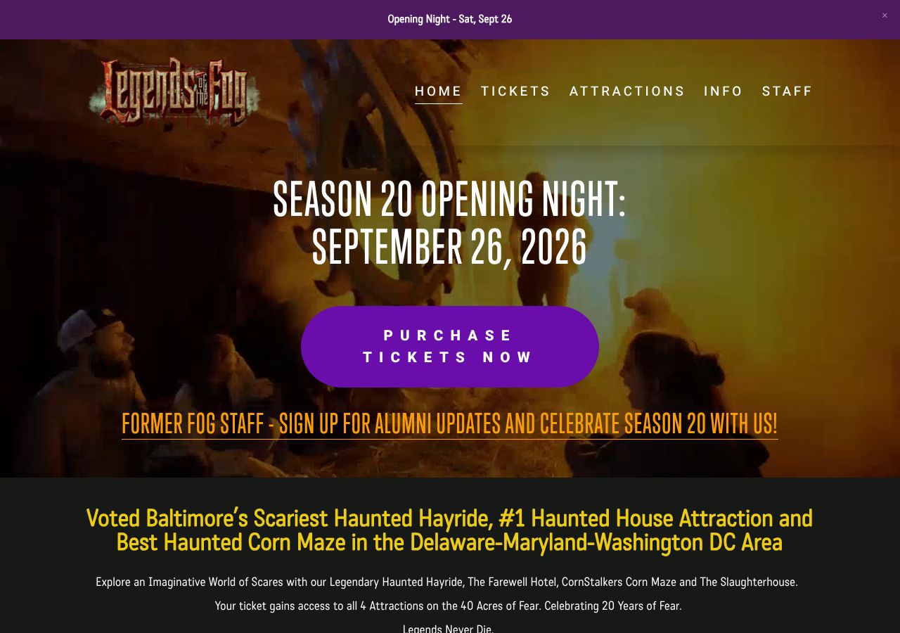 Homepage snapshot of Legends of the Fog