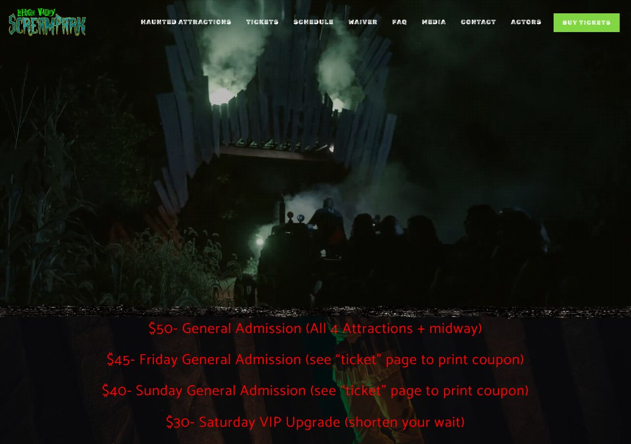 Homepage snapshot of Lehigh Valley Scream Park