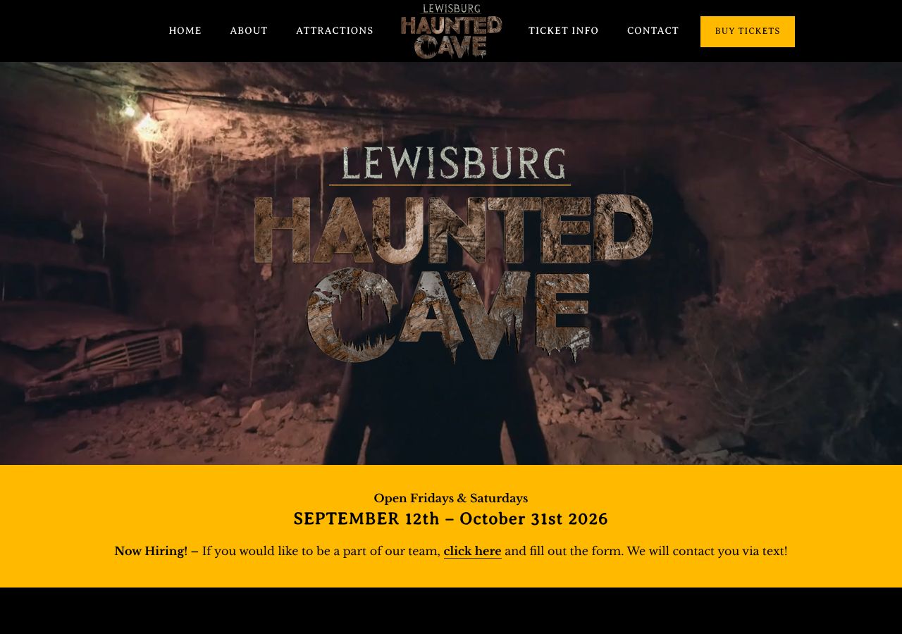 Homepage snapshot of Lewisburg Haunted Cave