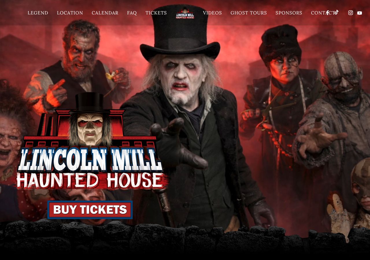 Homepage snapshot of Lincoln Mill Haunted House