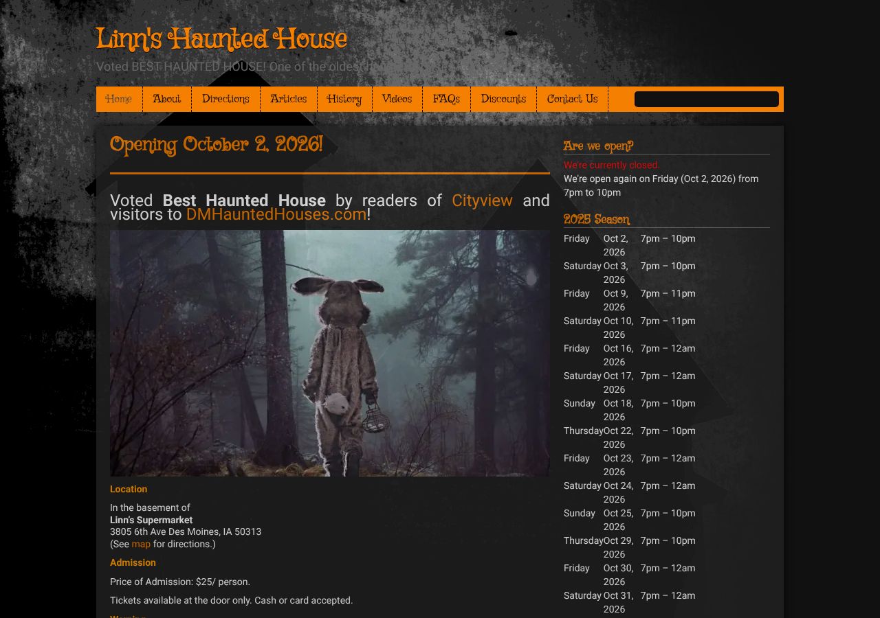 Homepage snapshot of Linn's Haunted House