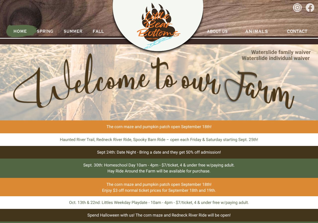 Homepage snapshot of Little Bear Bottoms Farm