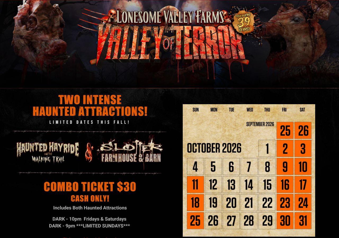 Homepage snapshot of Lonesome Valley Farms Valley of Terror