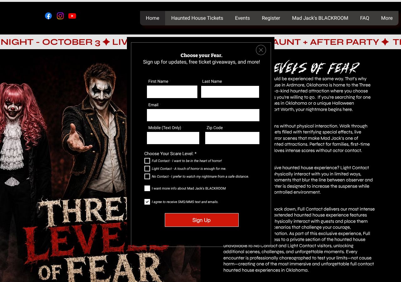 Homepage snapshot of Mad Jack's Haunted House